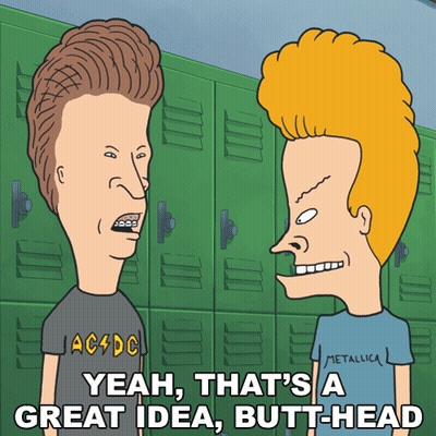 A Cartoon Of Beavis And Butthead Talking To Each Other GIF