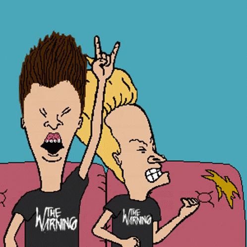 A Cartoon Of Beavis And Butthead Wearing The Warning T-Shirts GIF
