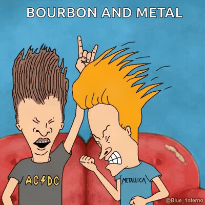 A Cartoon Of Beavis And Butthead With Metallica And Ac Dc Shirts GIF