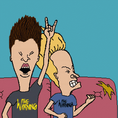 A Cartoon Of Beavis And Butthead With One Wearing A Shirt That Says " The Warning " GIF