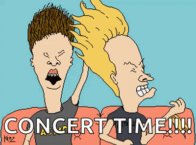 A Cartoon Of Beavis And Butthead With The Words Concert Time On The Bottom GIF