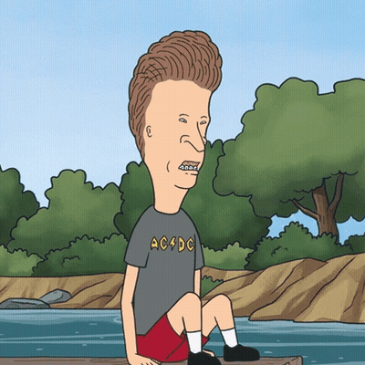 A Cartoon Of Beavis Wearing A Ac Dc T-Shirt GIF