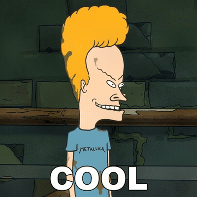 A Cartoon Of Beavis Wearing A Metallica Shirt Says Cool GIF