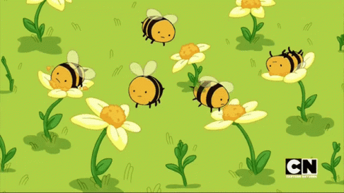 A Cartoon Of Bees And Flowers With The Cn Logo On The Bottom Right GIF