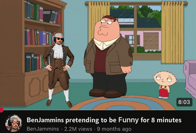 A Cartoon Of Benjamin Franklin Peter Griffin And Stewie Says Benjamins Pretending To Be Funny For 8 Minutes GIF