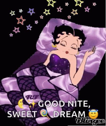 A Cartoon Of Betty Boop Sleeping In A Bed With The Words Good Nite Sweet Dream Below Her GIF