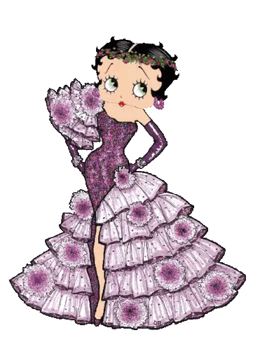 A Cartoon Of Betty Boop Wearing A Purple Dress And Holding A Fan Sticker