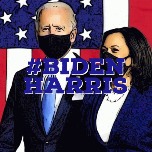 A Cartoon Of Biden Harris Wearing A Mask GIF