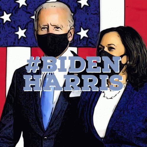 A Cartoon Of Biden Harris Wearing A Mask GIF