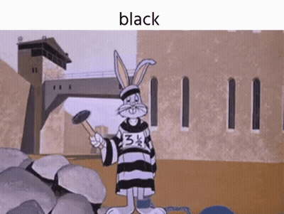 A Cartoon Of Bugs Bunny In A Jail Cell Holding A Hammer With The Word Black Above Him GIF