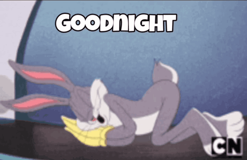 A Cartoon Of Bugs Bunny Laying Down With The Words Goodnight Written Above Him GIF