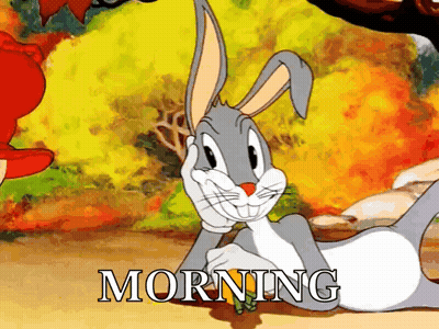 A Cartoon Of Bugs Bunny Laying Down With The Words Morning Behind Him GIF