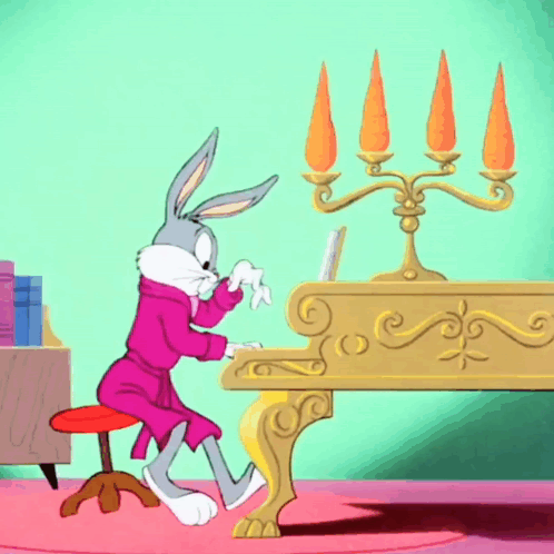 A Cartoon Of Bugs Bunny Playing The Piano GIF