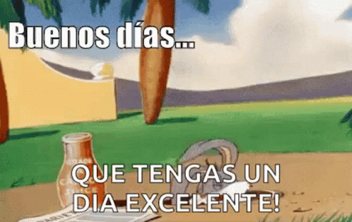 A Cartoon Of Bugs Bunny Says Buenos Dias ... Que Tengas Un Dia Excelente ! GIF