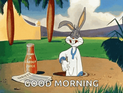 A Cartoon Of Bugs Bunny With A Bottle Of Carrot Juice GIF