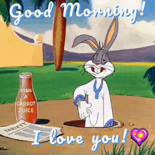 A Cartoon Of Bugs Bunny With A Bottle Of Carrot Juice In The Background GIF