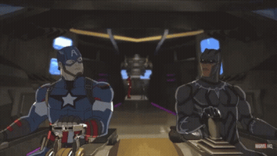 A Cartoon Of Captain America And Black Panther By Marvel Hq GIF