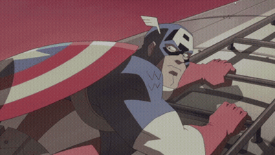 A Cartoon Of Captain America Holding A Shield With The Letter P On It GIF
