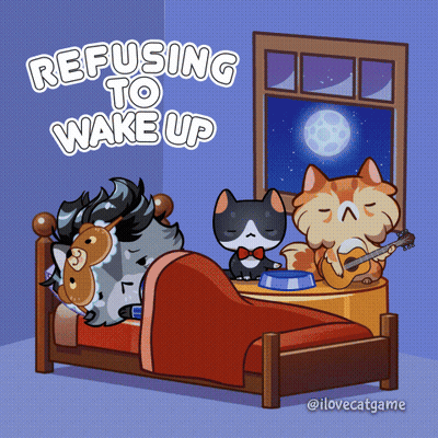 A Cartoon Of Cats Refusing To Wake Up GIF