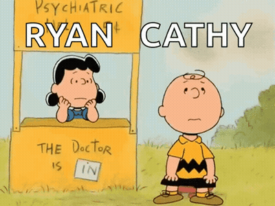 A Cartoon Of Charlie Brown And Lucy Brown At A Psychiatric Booth GIF