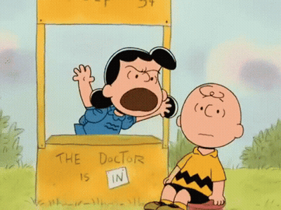 A Cartoon Of Charlie Brown And Snoopy At A Help Station GIF