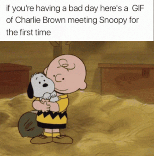 A Cartoon Of Charlie Brown And Snoopy Hugging GIF
