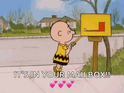A Cartoon Of Charlie Brown Putting A Letter In A Mailbox GIF