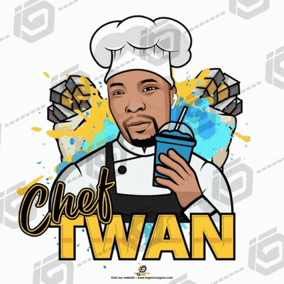 A Cartoon Of Chef Twan Holding A Drink With A Straw GIF