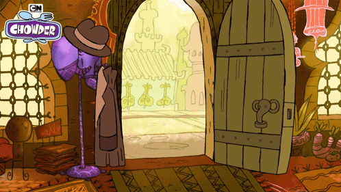 A Cartoon Of Chowder Standing In Front Of A Doorway GIF