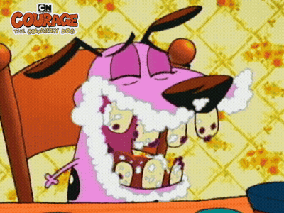A Cartoon Of Courage The Cowardly Dog With Foam On His Mouth GIF