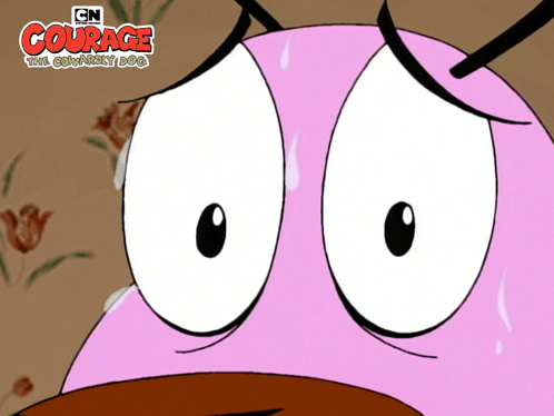 A Cartoon Of Courage The Cowardly Dog With Tears Running Down His Face GIF