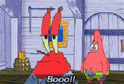A Cartoon Of Crab And Patrick From Spongebob Saying Booo GIF