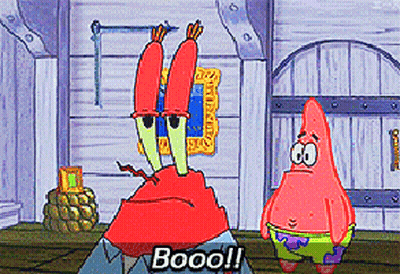 A Cartoon Of Crab And Patrick From Spongebob Saying Booo !! GIF
