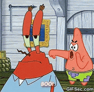 A Cartoon Of Crab And Patrick From Spongebob Squarepants With The Words Boo On The Bottom GIF