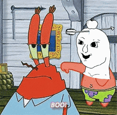 A Cartoon Of Crab And Patrick Says Boo GIF