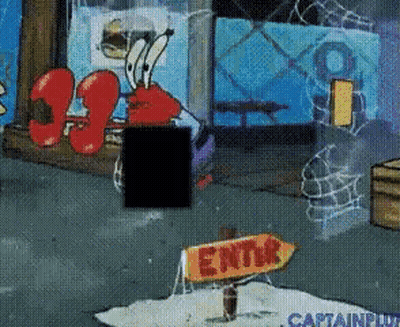 A Cartoon Of Crab From Spongebob Squarepants With A Sign That Says Enter GIF
