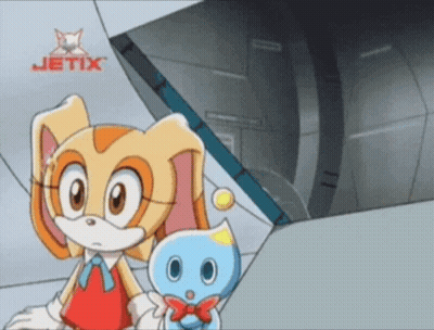 A Cartoon Of Cream The Rabbit Standing Next To A Smaller Rabbit With Jetix Written On The Bottom Right GIF