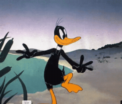 A Cartoon Of Daffy Duck Dancing On A Beach With The Time 1:17 GIF