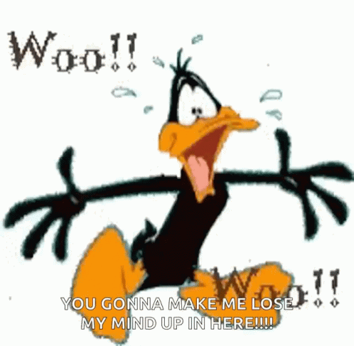 A Cartoon Of Daffy Duck Screaming With The Words Woo Written Above Him GIF