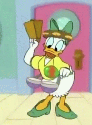 A Cartoon Of Daisy Duck Wearing A Sombrero Holding A Fan GIF