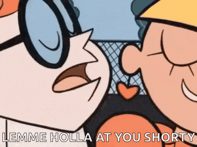 A Cartoon Of Dexter And Madame Holla Kissing Each Other . GIF
