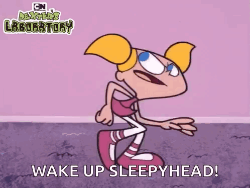 A Cartoon Of Dexter 'S Laboratory Says Wake Up Sleepy Head GIF