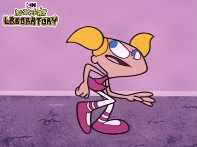 A Cartoon Of Dexter 'S Laboratory With A Girl Kicking GIF
