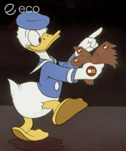 A Cartoon Of Donald Duck Holding A Book With The Word Eco On The Bottom GIF