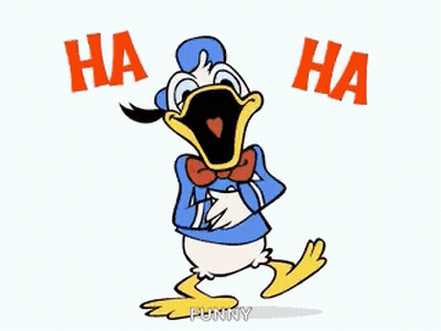 A Cartoon Of Donald Duck Laughing With The Words `` Ha Ha '' Above Him . GIF