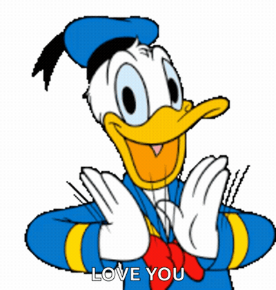 A Cartoon Of Donald Duck Says " Love You " GIF