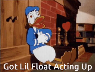A Cartoon Of Donald Duck Sitting In Front Of A Fireplace With The Words Got Lil Float Acting Up GIF