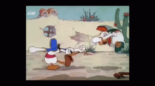 A Cartoon Of Donald Duck Standing Next To A Cactus With A360 On The Bottom GIF