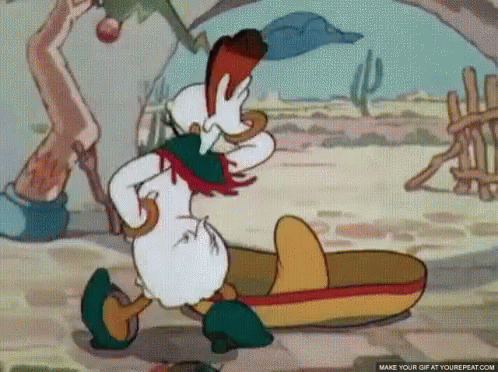 A Cartoon Of Donald Duck Wearing A Sombrero And A Cowboy Hat . GIF