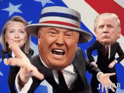 A Cartoon Of Donald Trump And Hillary Clinton Dancing GIF
